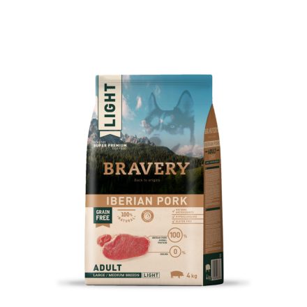 Bravery Iberian Pork LIGHT Adult Large/Medium Breeds 4 kg kutyatáp