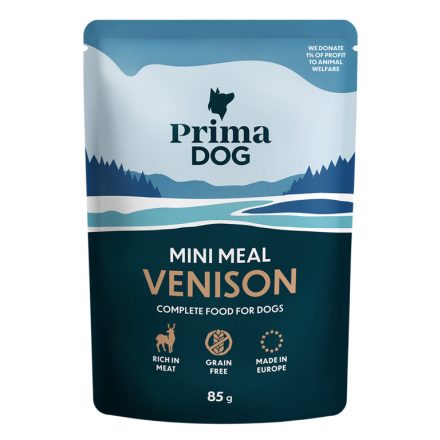 PrimaDog Mini Meal Szarvas szószban Alutasakos nedves kutyatáp 85 g