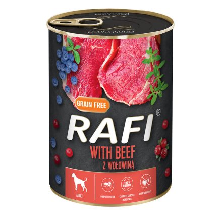 RAFI kutya pástétom marha, vörös- és kék áfonyával konzerv 400g