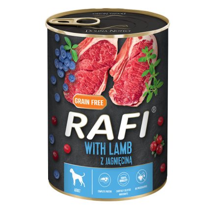 RAFI kutya pástétom bárány, vörös- és kék áfonyával konzerv 400g
