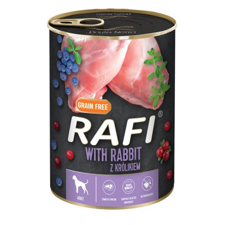 RAFI kutya pástétom nyúl, vörös- és kék áfonyával konzerv 400g