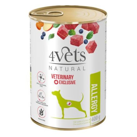 4Vets NATURAL VETERINARY EXCLUSIVE ALLERGY Lamb 400g ételintoleranciával szenvedő kutyáknak (Bárány)