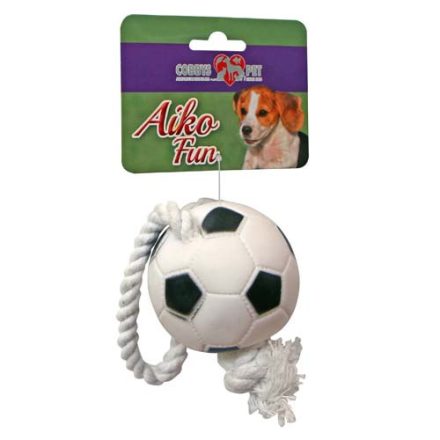 COBBYS PET AIKO FUN Focilabda kötélen 26cm, átmérő 7cm gumijáték kutyáknak